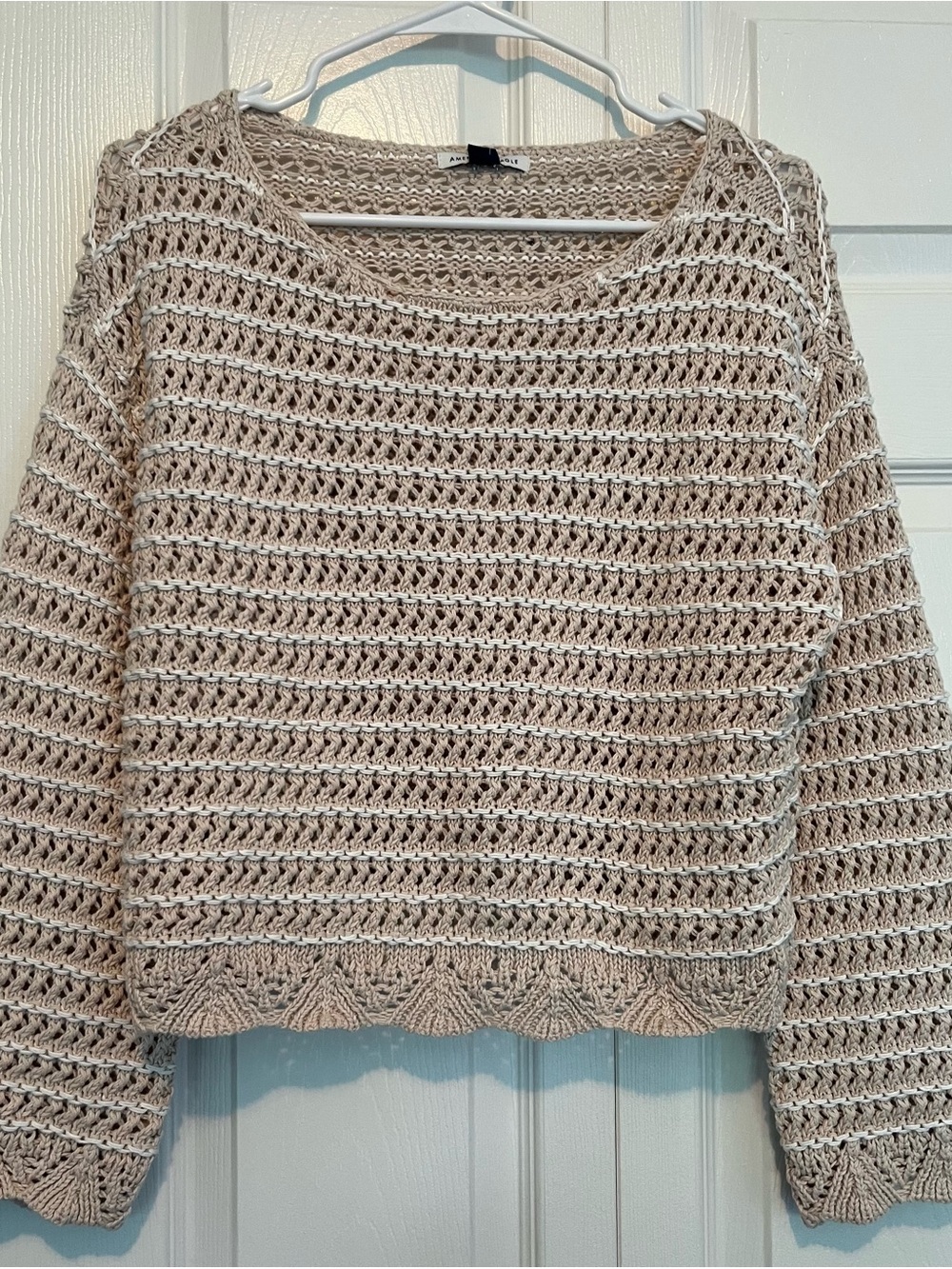 American Eagle Outfitters Beige Crochet Scoop Neck Sweater